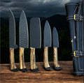 "Handcrafted Custom Kitchen Knives Set – Forged Steel & Olive Wood"