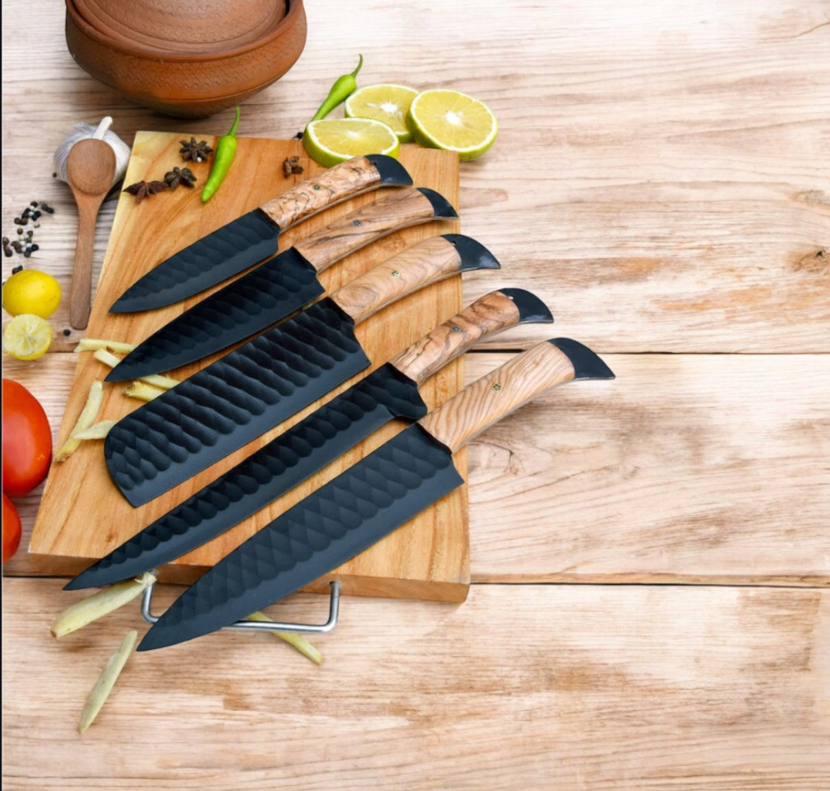 "Professional Chef Knife Set – Forged Stainless Steel with Olive Wood Handle"