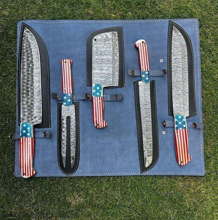 "Texas Flag Damascus Steel Knife Set – Durable & Stylish"
